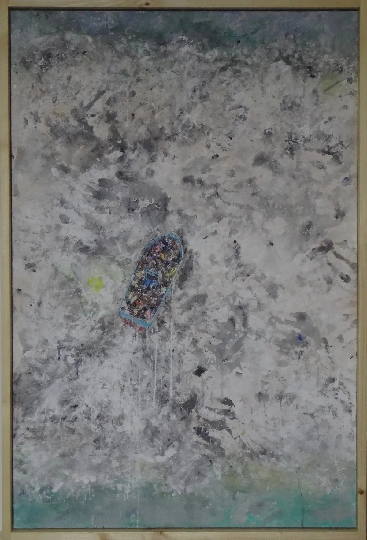 Flüchtlingsschiff, 84 x 104 cm, aus der Werkgruppe „Boote“ von Andre Willi
