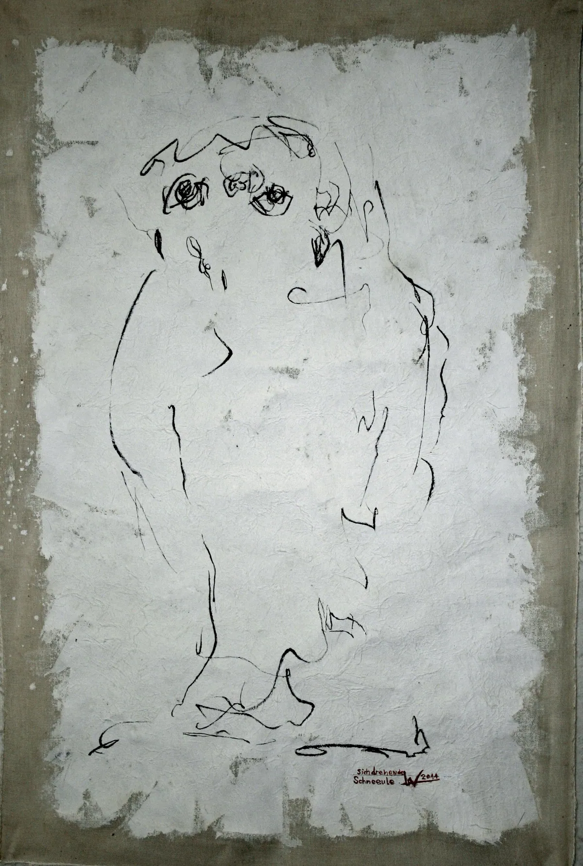 Schneeeule auf Klopapier, aus der Installation „Schneeeulen“ von Andre Willi